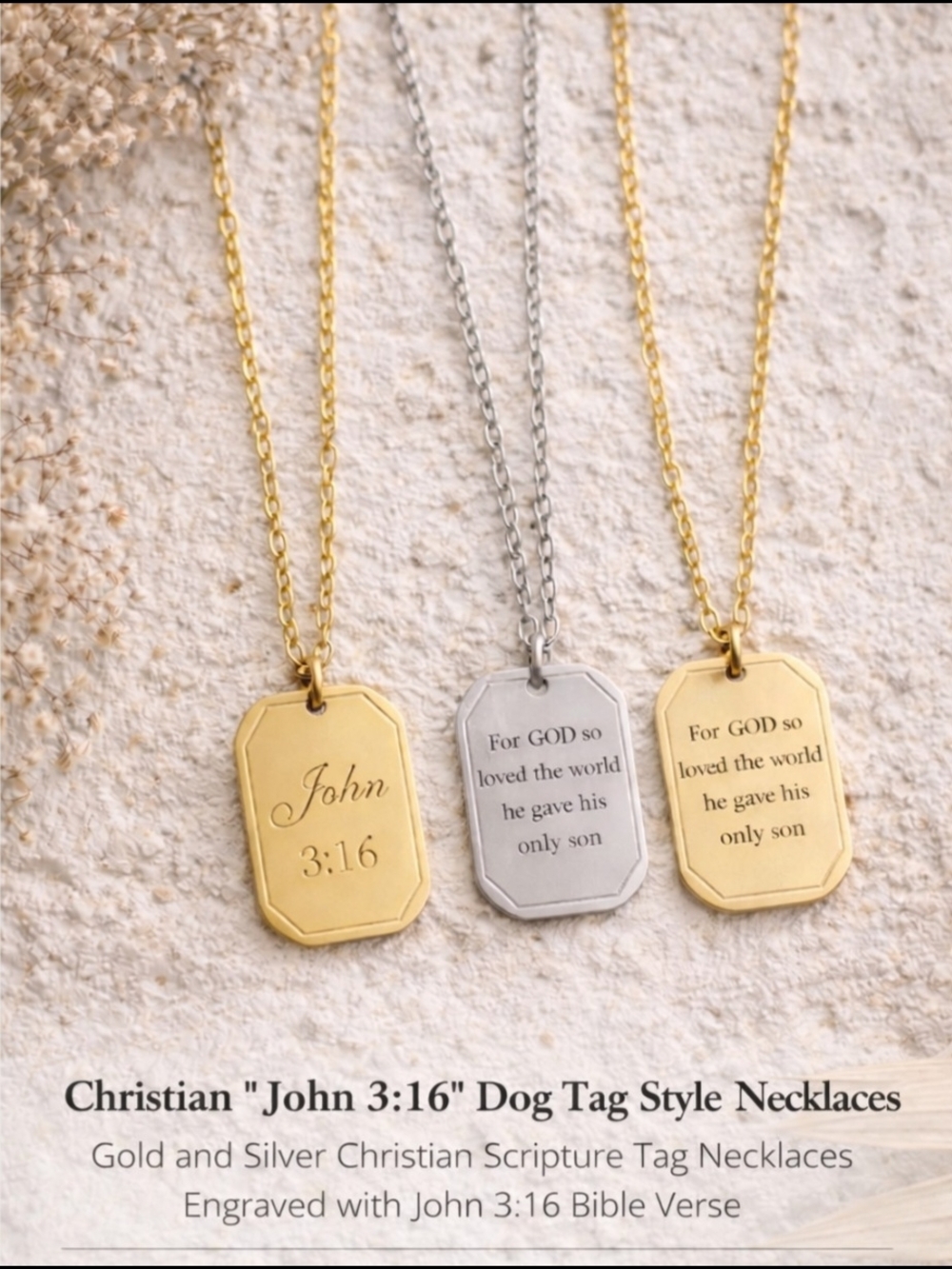 Christian John 3:16 Dog Tag Necklace - Gold & Silver